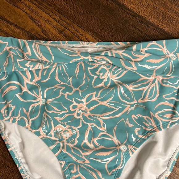 Aqua Couture Ladies Floral Prints Blue High Waisted Bikini Swim Bottom Size L - Picture 4 of 12
